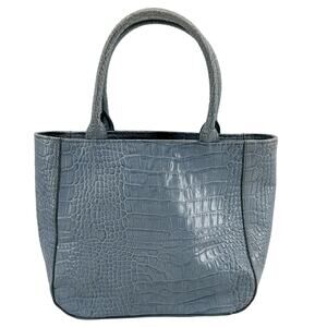 VTG Express Croc Embossed Purse Y2K 90s Leather Bag Square Clutch Tote Blue